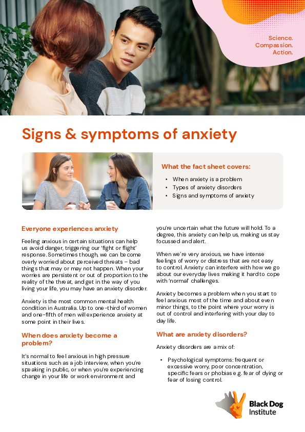 Signs and Symptoms of Anxiety fact sheet